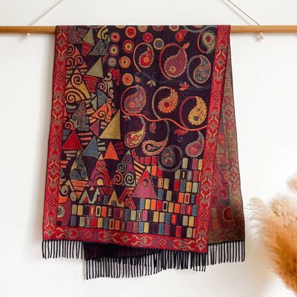 Vintage Charm Shawl - Reddish Black